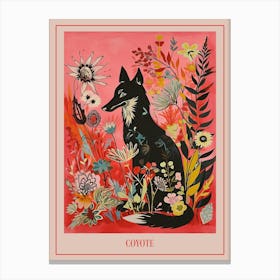 Floral Animal Painting Coyote 3 Poster Canvas Print