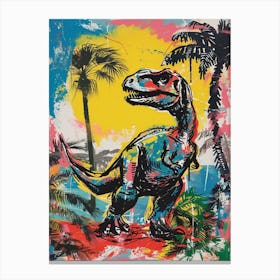 Dinosaur With Palm Trees Graffiti Inspired 2 Canvas Print