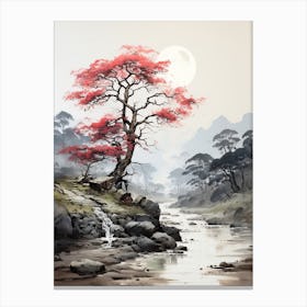 Shirakawa Go In Gifu, Japanese Brush Painting, Ukiyo E, Minimal 2 Canvas Print