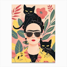 Frida Kahlo with cat Canvas Print