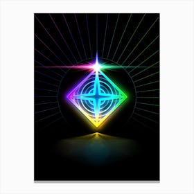 Neon Geometric Glyph in Candy Blue and Pink with Rainbow Sparkle on Black n.0124 Canvas Print