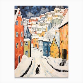 Cat In The Streets Of Bergen   Norway With Snow 3 Canvas Print