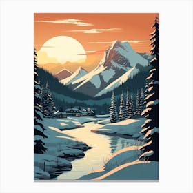 Winter Travel Night Illustration Banff Canada 3 Canvas Print