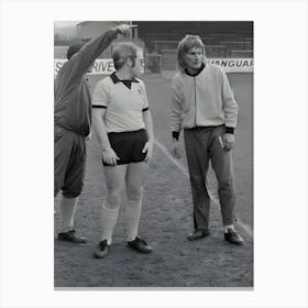 British Singers Elton John And Rod Stewart Training At Watford Football Clubs Vicarage Road Ground In Watford Canvas Print