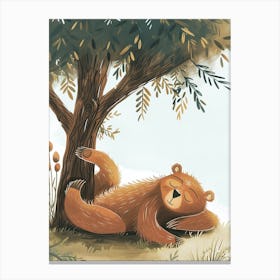 Sloth Bear Laying Under A Tree Storybook Illustration 4 Canvas Print