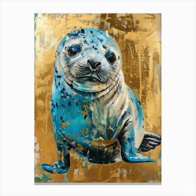 Baby Seal Gold Effect Collage 2 Canvas Print