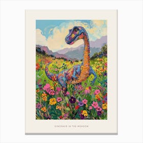 Dinosaur In The Meadow Painting 2 Poster Canvas Print