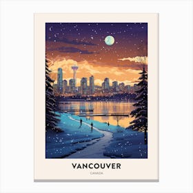 Winter Night  Travel Poster Vancouver Canada 1 Canvas Print