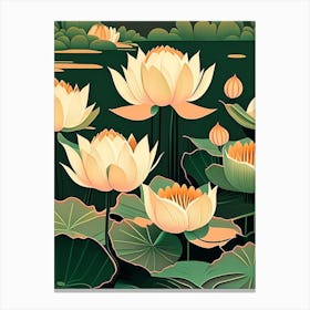 Lotus Flowers In Park Retro Illustration 3 Canvas Print