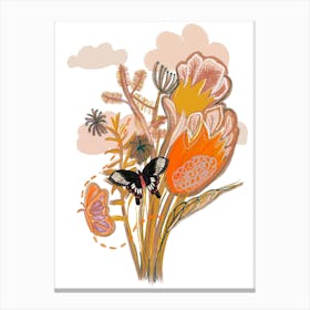 Flower Bouquet And Butterfly Canvas Print