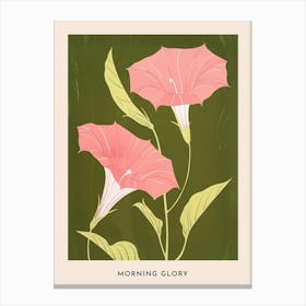 Pink & Green Morning Glory 4 Flower Poster Canvas Print