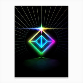 Neon Geometric Glyph in Candy Blue and Pink with Rainbow Sparkle on Black n.0045 Canvas Print