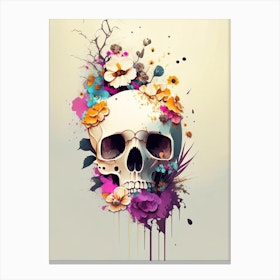 Skull With Splatter 1 Effects Vintage Floral Canvas Print