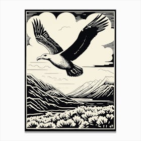B&W Bird Linocut Albatross 4 Canvas Print