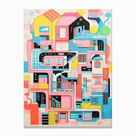 A House In Seoul, Abstract Risograph Style 4 Canvas Print