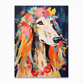 Afghan Hound Portrait With A Flower Crown, Matisse Painting Style 3 Canvas Print