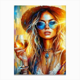 Female With A Glass Of Golden Wine 3 Canvas Print