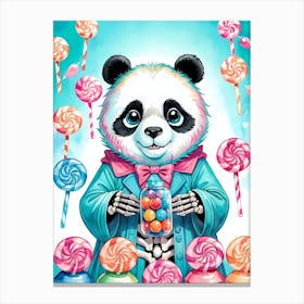 Cute Skeleton Panda Halloween Painting (18) Canvas Print