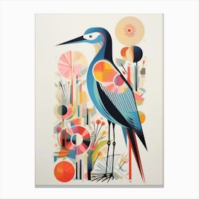 Colourful Scandi Bird Great Blue Heron 1 Canvas Print