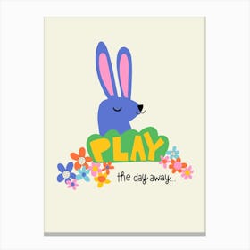 Playful Meadow Play the Day Away  Bunny and Flowers Illustration Kids Canvas Print