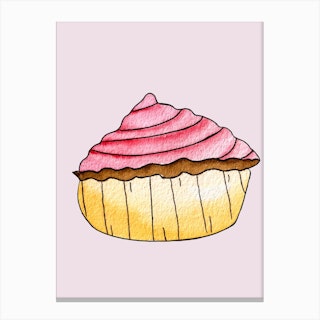 Gold And Pink Strawberry Cupcake Canvas Print