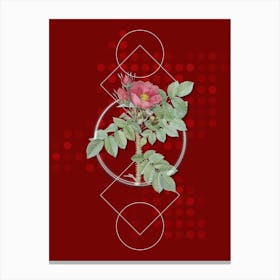 Vintage Kamtschatka Rose Botanical with Geometric Line Motif and Dot Pattern Canvas Print