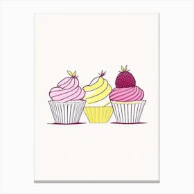 Lemon Raspberry Cupcakes Dessert Minimal Line Drawing Flower Canvas Print