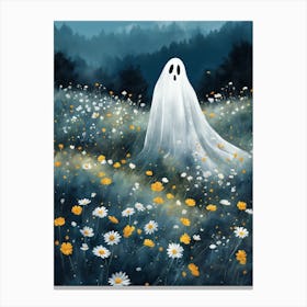 Sheet Ghost In A Field Of Flowers Painting (14) Canvas Print