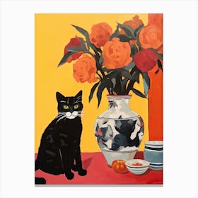 Carnation Flower Vase And A Cat, A Painting In The Style Of Matisse 3 Canvas Print