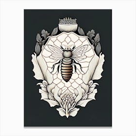 Queen Beehive Black William Morris Style Canvas Print