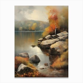 Forest Lake, Autumn Lake, Vintage Oil Painting, Farmhouse Wall Decorations, Antique Landscape, Vintage Landscape Oil Painting.8 3 Canvas Print