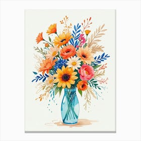 Watercolor Flowers In A Vase Canvas Print