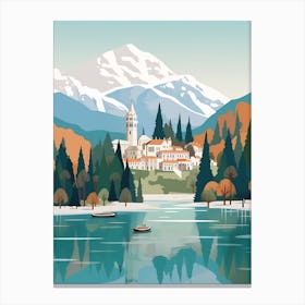 Retro Winter Illustration Lake Como Italy 2 Canvas Print
