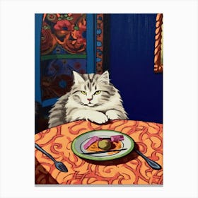 White Cat And Pasta 6 Canvas Print