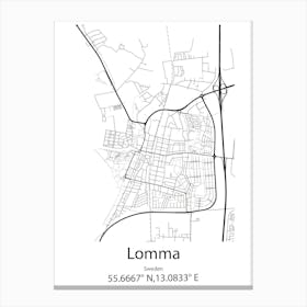 Lomma,Sweden Minimalist Map Canvas Print