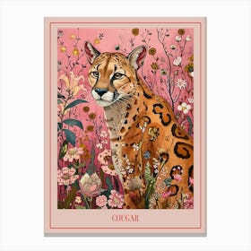 Floral Animal Painting Cougar 3 Poster Canvas Print