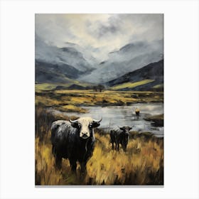 Cloudy Impressionism Style Painting Of Highland Cattle Canvas Print