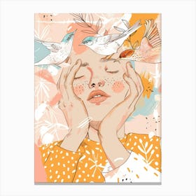 Girl With Birds On Her Head 2 Canvas Print