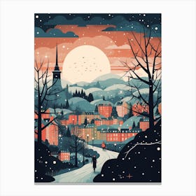 Winter Travel Night Illustration Edinburgh Scotland 6 Canvas Print