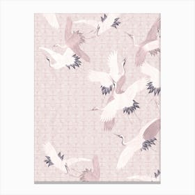 Vintage Japanese Egret Birds Flight Pastel Pink Canvas Print