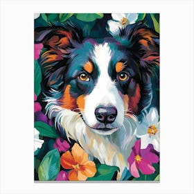 Border Collie Floral Garden Canvas Print