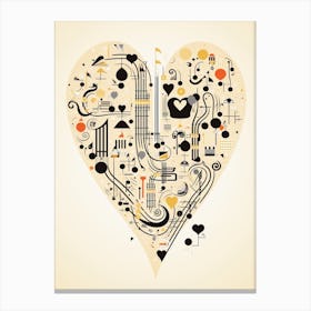 Music Themed Abstract Linework Heart Canvas Print