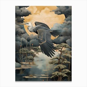 Great Blue Heron 1 Gold Detail Painting Canvas Print