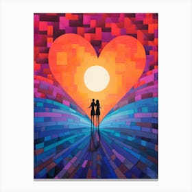 Rainbow Swirl Heart Sunset Silhouette 5 Canvas Print
