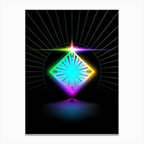 Neon Geometric Glyph in Candy Blue and Pink with Rainbow Sparkle on Black n.0075 Canvas Print