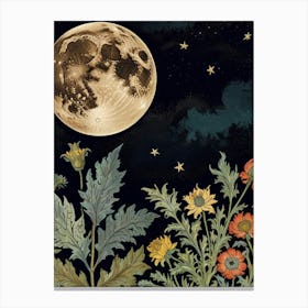 Moon And Flowers Style William Morris 30 Canvas Print