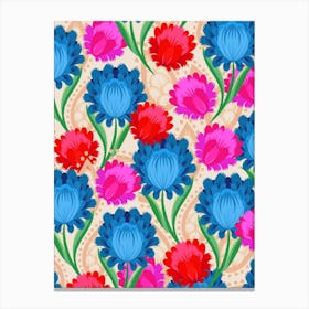 Stylised Floral Red & Blue Canvas Print