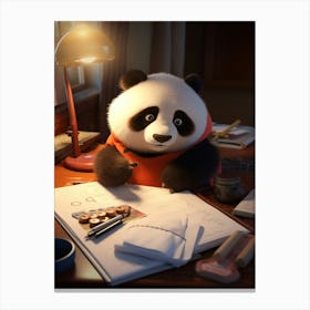 Baby Panda Hits the Books Print Canvas Print