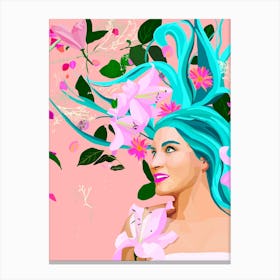 Daydreaming- woman with blue hair Canvas Print