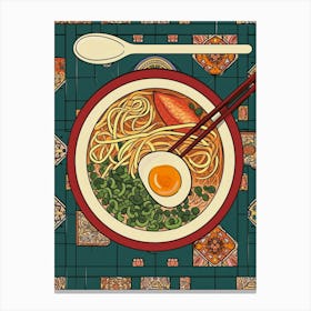 Ramen With Boiled Eggs On A Tiled Background 1 Canvas Print
